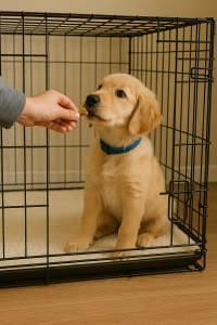 Teaching a puppy to stay in a crate