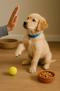 Teaching a puppy how to give a paw
